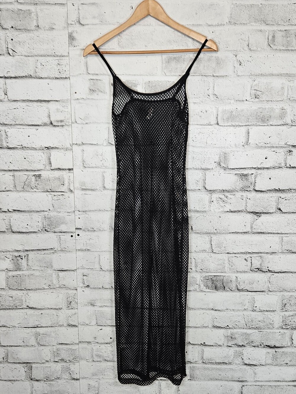 Garage Black Fishnet Mesh Cover Up Midi Dress Sheer Beach Swim Size S